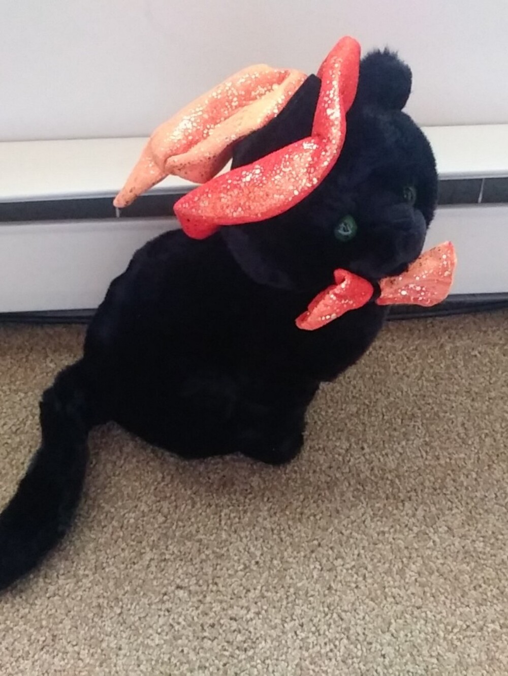 Euc Animal Alley Vtg Toys R US 14" Plush Black Halloween Cat Hat Bow tie 2000